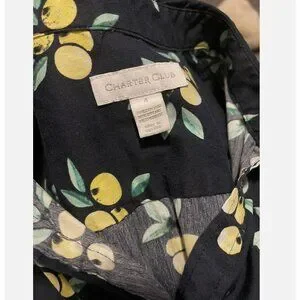 Charter Club | Dresses | Charter Club Lemon Print Collared Button Down  Shirt Dress Pleated Dark Blue Wome | Poshmark